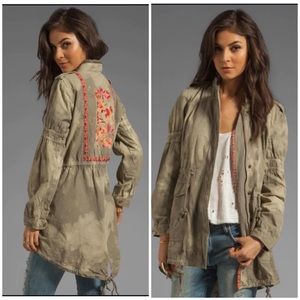Free people festival Embroidered Olive Green Jacket anorak tie dye military